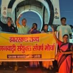 Anganwadi Sevikas and Sahayikas in Jharkhand holding a torchlight procession ahead of their indefinite strike in 2024