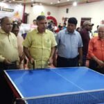 Players competing in the 24th State-Level Table Tennis Tournament in Garhwa, 2024
