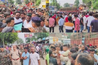 Protest in Giridih after youth killed in truck accident at Netaji Chowk