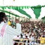 CM Hemant Soren at Jamua rally speaking against BJP's outsider leaders, claiming they will disappear after elections.