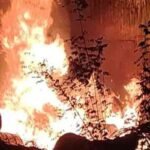 Firefighters battling a blaze at the JBVNL transformer repair workshop in Ramgarh.