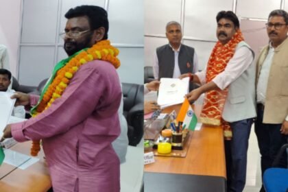 Baidyanath Ram and Prakash Ram file their nominations for the Jharkhand Assembly elections in Latehar.