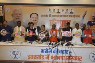 BJP Panch Pran initiative offering ₹500 gas connections, ₹2,000 monthly stipend for graduates, and permanent housing for Jharkhand residents