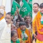 Champai Soren filing his nomination in Saraikela with supporters clashing against Ganesh Mahali's faction.