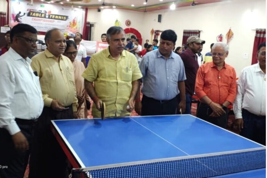 Players competing in the 24th State-Level Table Tennis Tournament in Garhwa, 2024