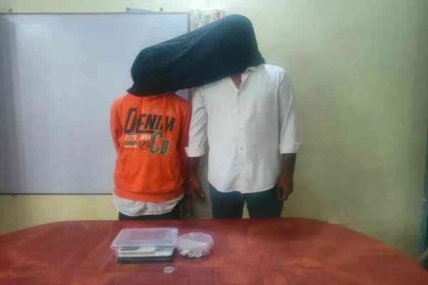 Hazaribagh police arrest two smugglers with brown sugar in Chauparan during a drug bust operation.