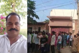 Former Ram Navami Puja Committee President Manjeet Yadav, shot dead in Hazaribagh, laying on a stretcher outside the hospital.