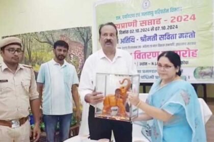 Rajni the Elephant celebrating her 15th birthday with a cake at Dalma Wildlife Sanctuary, surrounded by local children and officials