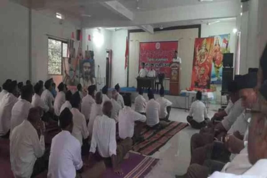 RSS holds traditional weapon worship ceremony in Hazaribagh during Vijayadashami celebration, featuring rituals and community participation