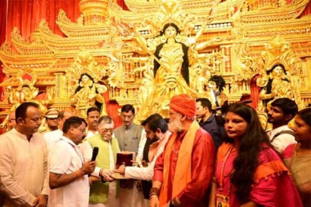 Shri Ram Mandir replica Pandal inaugurated by Jharkhand Governor Santosh Kumar Gangwar at Vidhan Sabha Ground in Ranchi during Durga Puja celebrations