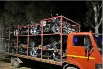 Truck loaded with new motorcycles seized by police in Palamu, suspected for election distribution.