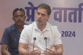 Rahul Gandhi addressing a press conference about the importance of a caste-based census in India