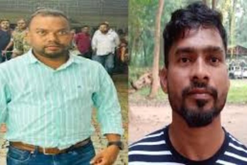 Police arresting Sahul Hansda for threatening Mandal Murmu with a ₹50 lakh bounty