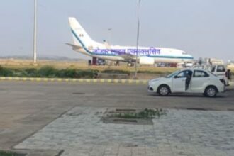 Prime Minister Narendra Modi at Deoghar Airport after technical issues with his aircraft.