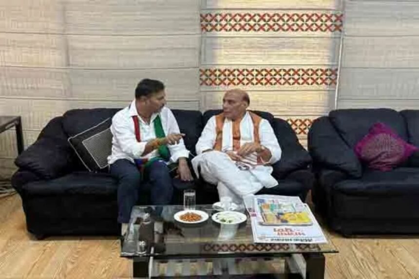 Union Defense Minister Rajnath Singh meets AJSU Chief Sudesh Mahto in Ranchi to discuss election strategy for Jharkhand.