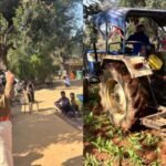 Khunti villagers using tractors to destroy eight acres of opium cultivation in Chamartoli village, Jharkhand.