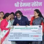 Jharkhand CM Hemant Soren transfers ₹1,415 crore to 56 lakh women under Maiya Samman Yojana at Namkum Khojatoili Training Ground.