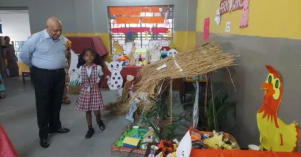 Students explaining science and craft projects at DPS Jamshedpur kindergarten exhibition