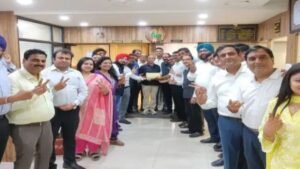 Business representatives participate in the nomination process for the Jharkhand Chamber election in Ranchi