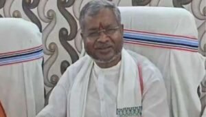BJP Jharkhand president Babulal Marandi addresses a press conference in Pakur