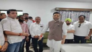 Congress leader Anup Singh speaks to the media in Jamshedpur