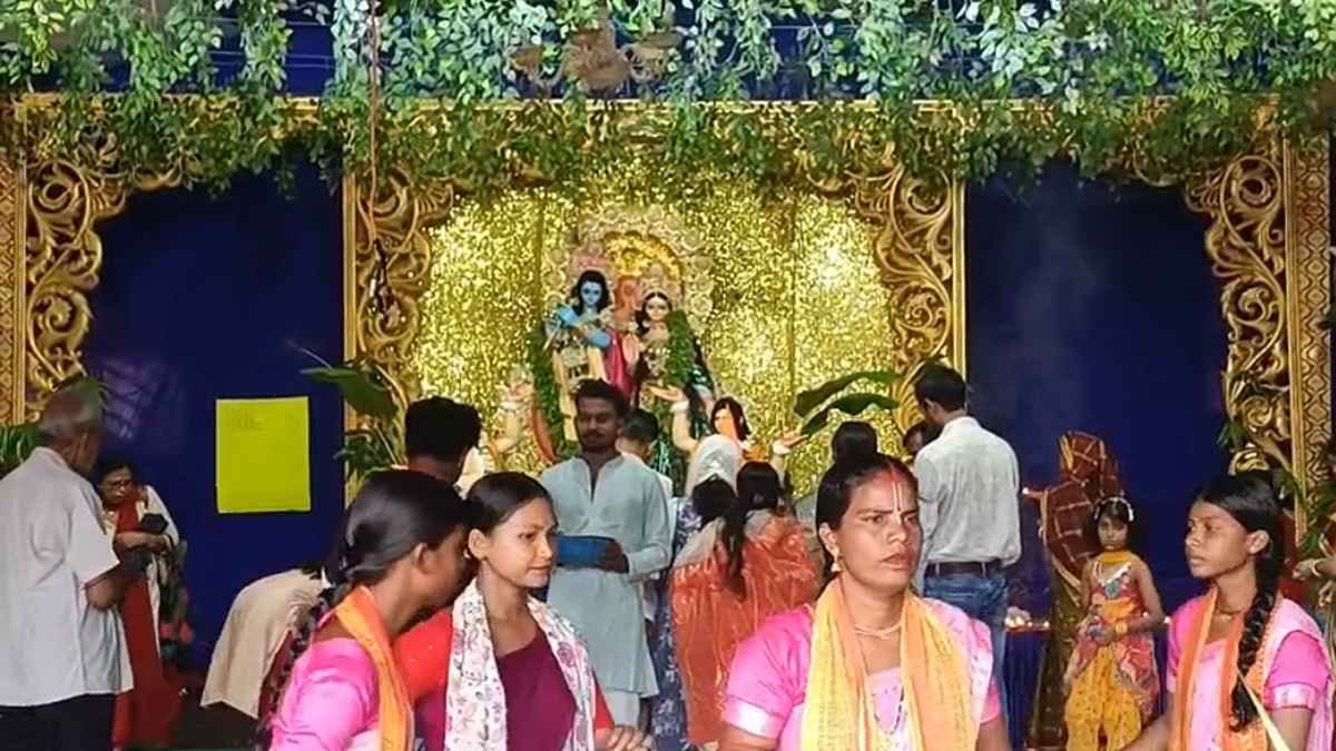 A decorated temple in Jamshedpur prepared for Krishna Janmashtami celebrations